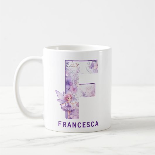 Personalisiert Lilac Fairy Monogram F Kaffeetasse (Links)