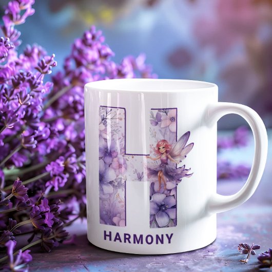 Personalisiert Lilac Fairy Monogram H Kaffeetasse