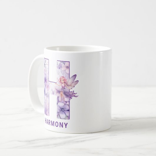 Personalisiert Lilac Fairy Monogram H Kaffeetasse (Vorderseite Links)