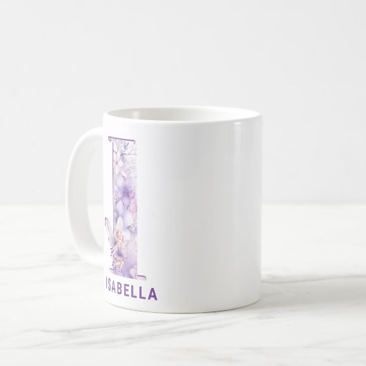 Personalisiert Lilac Fairy Monogram I Kaffeetasse (Vorderseite Links)