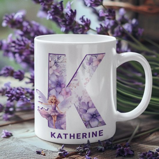 Personalisiert Lilac Fairy Monogram K Kaffeetasse