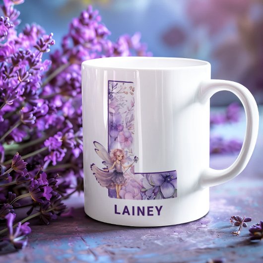 Personalisiert Lilac Fairy Monogram L Kaffeetasse