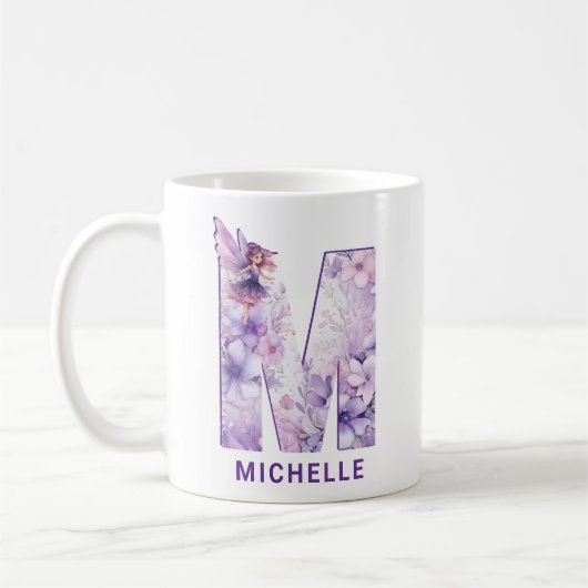 Personalisiert Lilac Fairy Monogram m Kaffeetasse (Links)