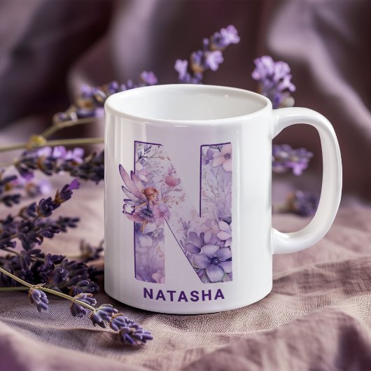 Personalisiert Lilac Fairy Monogram N Kaffeetasse