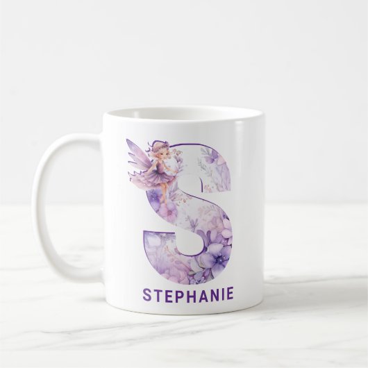 Personalisiert Lilac Fairy Monogram S Kaffeetasse (Links)