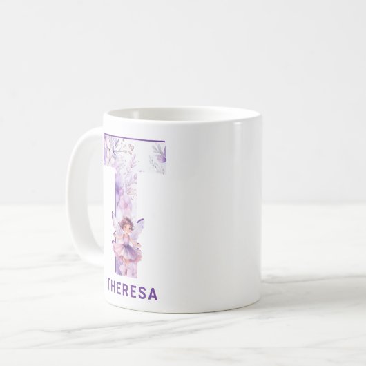Personalisiert Lilac Fairy Monogram T Kaffeetasse (Vorderseite Links)