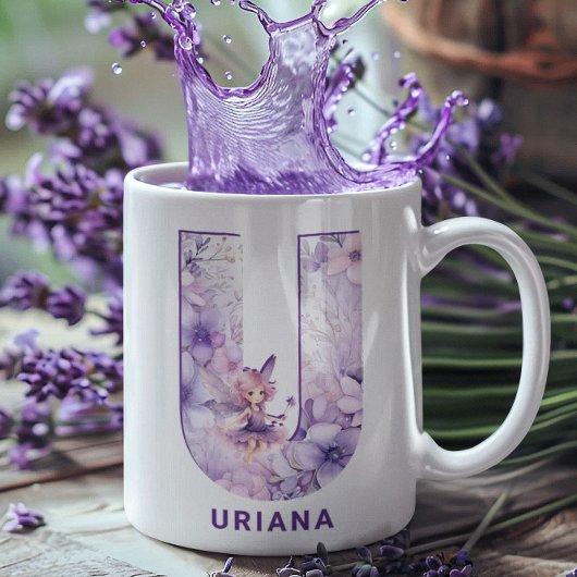 Personalisiert Lilac Fairy Monogram U Kaffeetasse