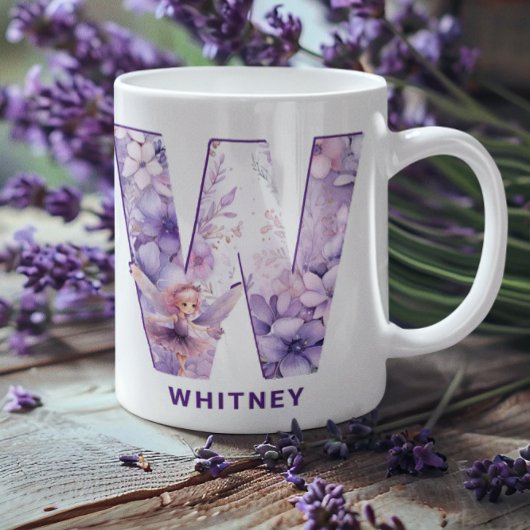 Personalisiert Lilac Fairy Monogram W Kaffeetasse