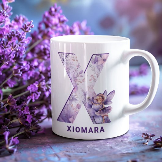 Personalisiert Lilac Fairy Monogram X Kaffeetasse