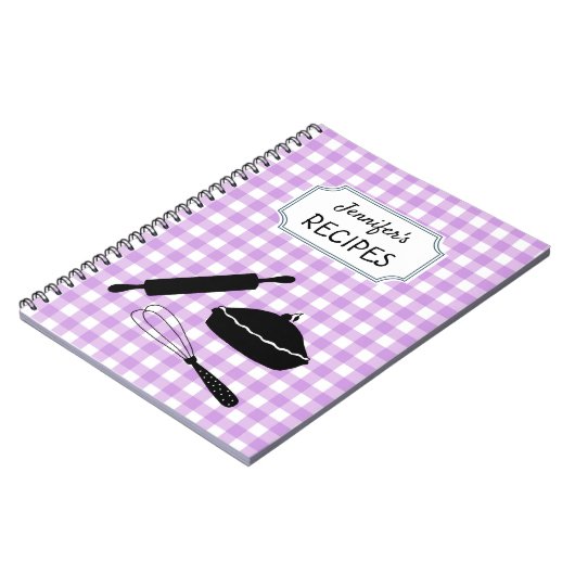 Personalisiert Lilac Gingham Kariertes Musterrezep Notizblock (Linke Seite)