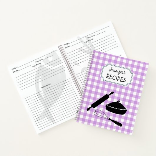 Personalisiert Lilac Gingham Kariertes Musterrezep Notizblock (Innenseite)