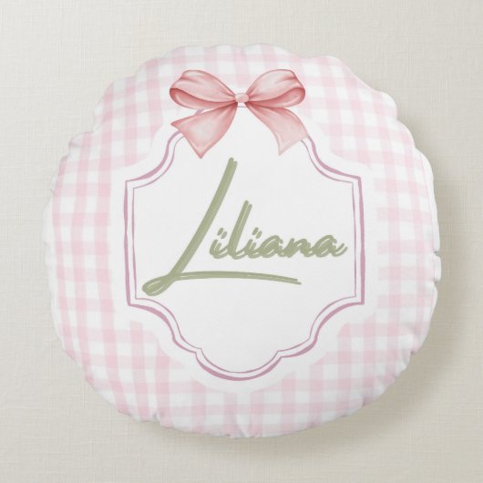 Personalisiert Liliana Baby Girl Kinderzimmer Bow& Rundes Kissen (Vorderseite)