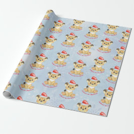 Personalisiert Lion 1. Christmas Baby Boy Blue  Geschenkpapier