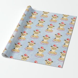 Personalisiert Lion 1. Christmas Baby Boy Blue  Geschenkpapier