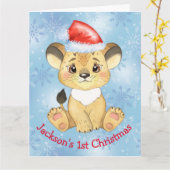 Personalisiert Lion 1. Christmas Baby Boy Blue Karte (Gelbe Blume)
