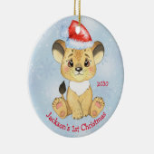 Personalisiert Lion 1. Christmas Baby Boy Blue Keramik Ornament (Rechts)