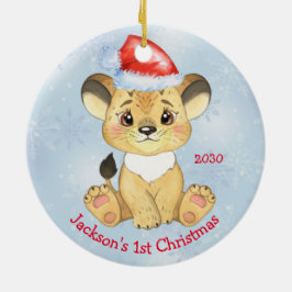 Personalisiert Lion 1. Christmas Baby Boy Blue Keramik Ornament
