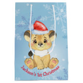 Personalisiert Lion 1. Christmas Baby Boy Blue  Mittlere Geschenktüte (Rückseite)