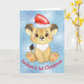 Personalisiert Lion 1. Weihnachtsjunge Blue Card Karte (Gelbe Blume)