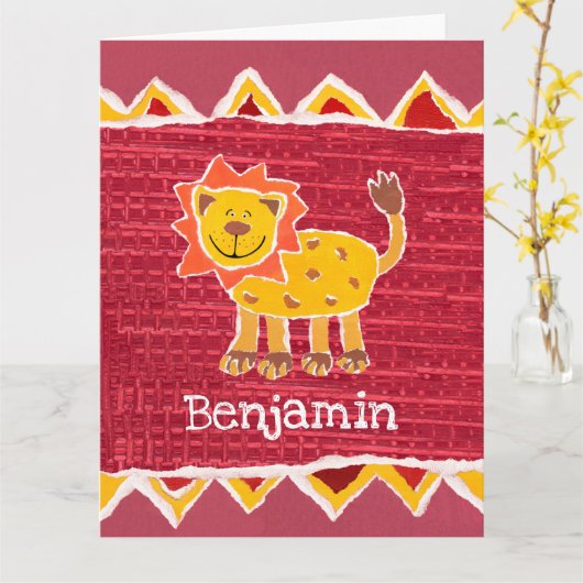 Personalisiert Lion Collage Print Birthday Card Karte (Gelbe Blume)