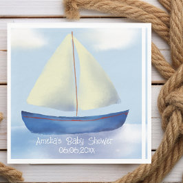 Personalisiert Little Blue Sailboat Baby Dusche Serviette