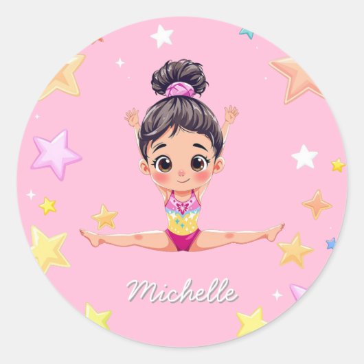 Personalisiert Little Gymnast Girl Christmas Pink Runder Aufkleber (Vorderseite)