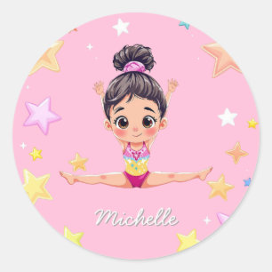 Personalisiert Little Gymnast Girl Christmas Pink Runder Aufkleber