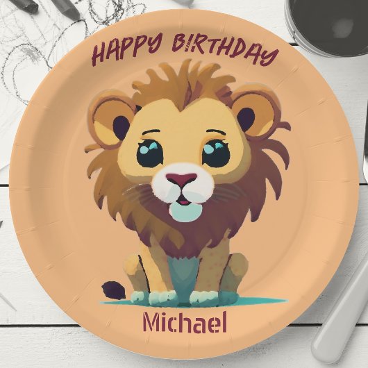 Personalisiert Little Lion Birthday Pappteller