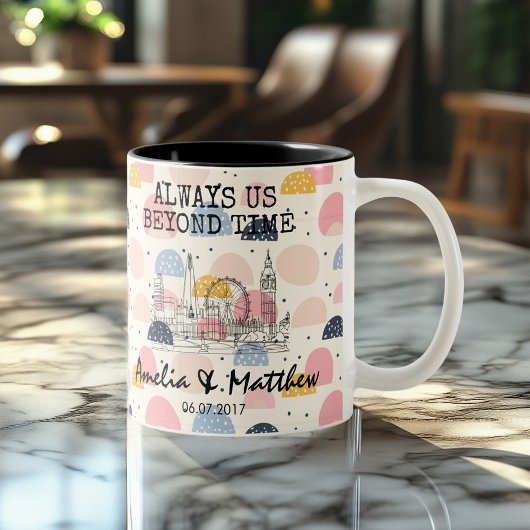 Personalisiert London Memory - Line Art Sehenswürd Zweifarbige Tasse