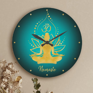 Personalisiert Lotus & Om Yoga Namaste Individuell Große Wanduhr