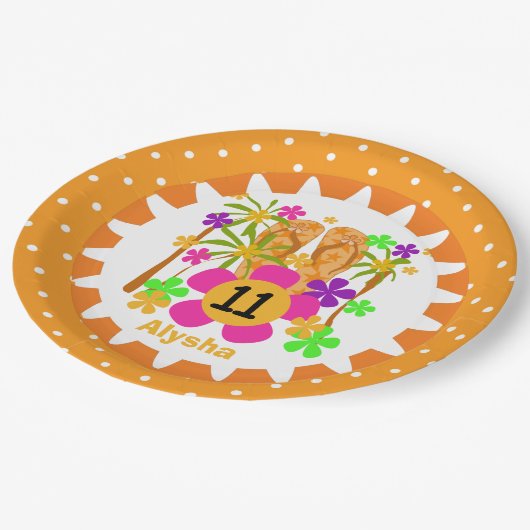 Personalisiert Luau 11. Geburtstag Paper Teller (Schrägansicht)
