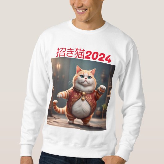 Personalisiert Lucky Cat 2024 Men's Basic Sweatshi Sweatshirt (Vorderseite)