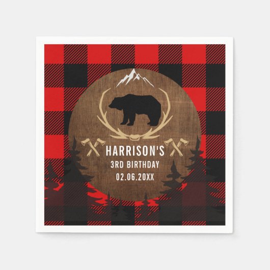 Personalisiert Lumberjack Boy Geburtstag Serviette (Vorderseite)