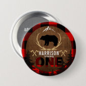 Personalisiert Lumberjack Erster Geburtstag Holz K Button (Vorne & Hinten)