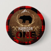 Personalisiert Lumberjack Erster Geburtstag Holz K Button (Vorderseite)