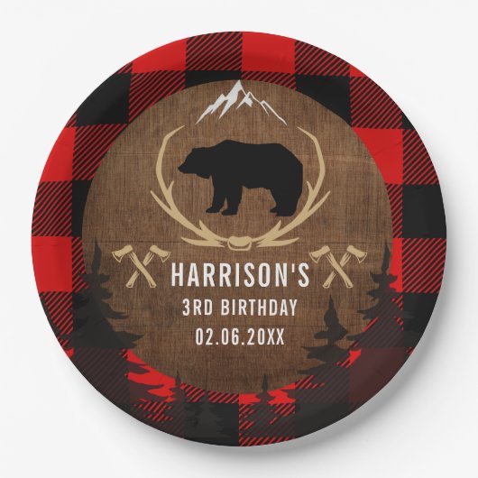 Personalisiert Lumberjack Geburtstag Pappteller (Vorderseite)