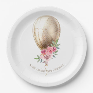 Personalisiert Luxury Beige Balloon Glitzer Party Pappteller