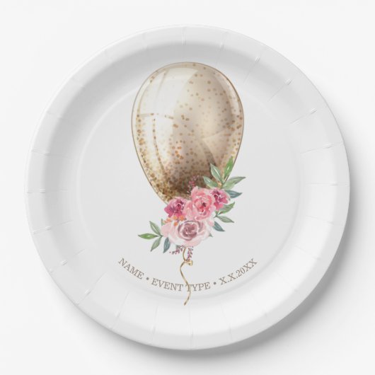 Personalisiert Luxury Beige Balloon Glitzer Party Pappteller (Vorderseite)