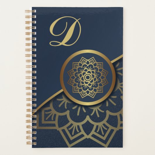Personalisiert Luxury Gold Mandala Art Blue Planer (Vorderseite)