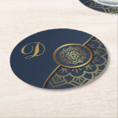Personalisiert Luxury Gold Mandala Art Blue Runder Pappuntersetzer (Angewinkelt)