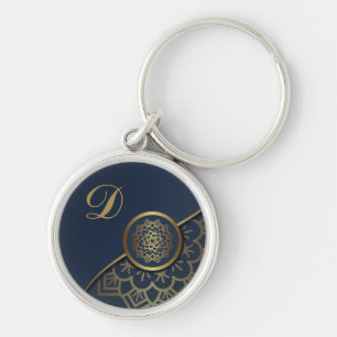 Personalisiert Luxury Gold Mandala Art Blue Schlüsselanhänger