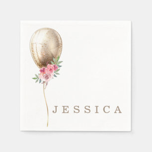 Personalisiert Luxus Beige Ballon Glitzer Party Serviette
