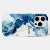 Personalisiert Luxus Blau, Weiß und Gold Wasserfar Case-Mate iPhone Hülle (Rückseite (Horizontal))