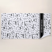 Personalisiert Luxus Weiß und Schwarz Musiknoten Strandtuch (Vorderseite)
