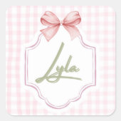Personalisiert Lyla Baby Girl Kinderzimmer Bow&Gin Quadratischer Aufkleber (Vorderseite)