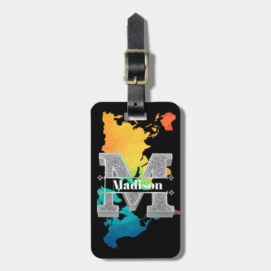 Personalisiert m Erste Silver Monogramm Ihr Name Gepäckanhänger (Vorderseite vertikal)