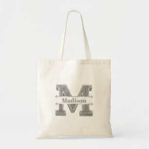 Personalisiert m Erste Silver Monogramm Ihr Name Tragetasche