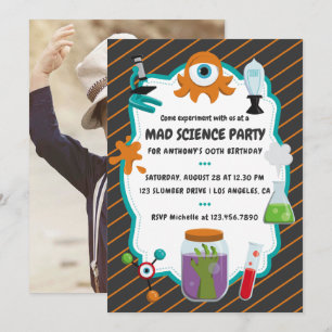 Personalisiert Mad Science Geburtstagspartei Foto Einladung