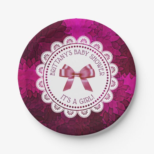 Personalisiert Magenta Girl's Baby Shower Plate Pappteller (Vorderseite)