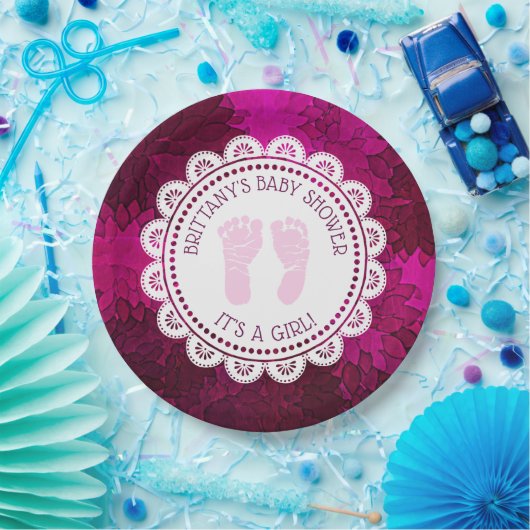 Personalisiert Magenta Girl's Baby Shower Plate Pappteller (Party)